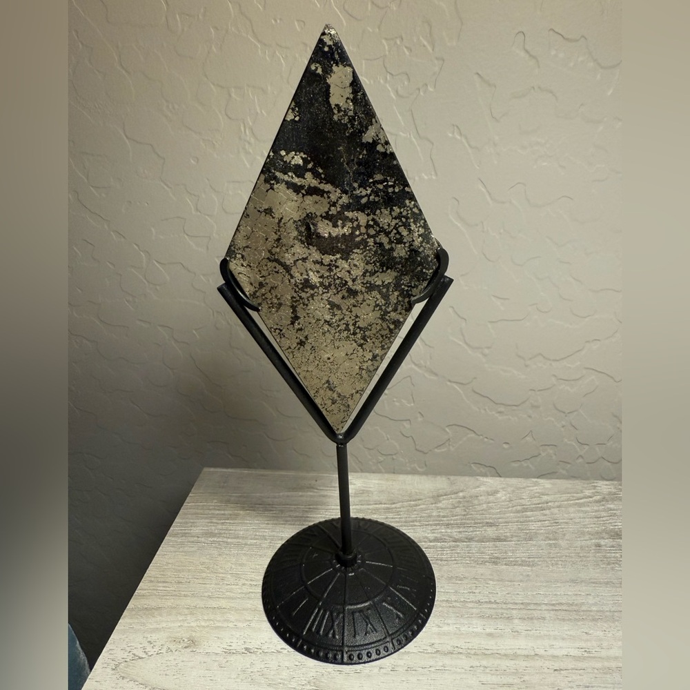 Diamond-Shaped Pyrite on Stand